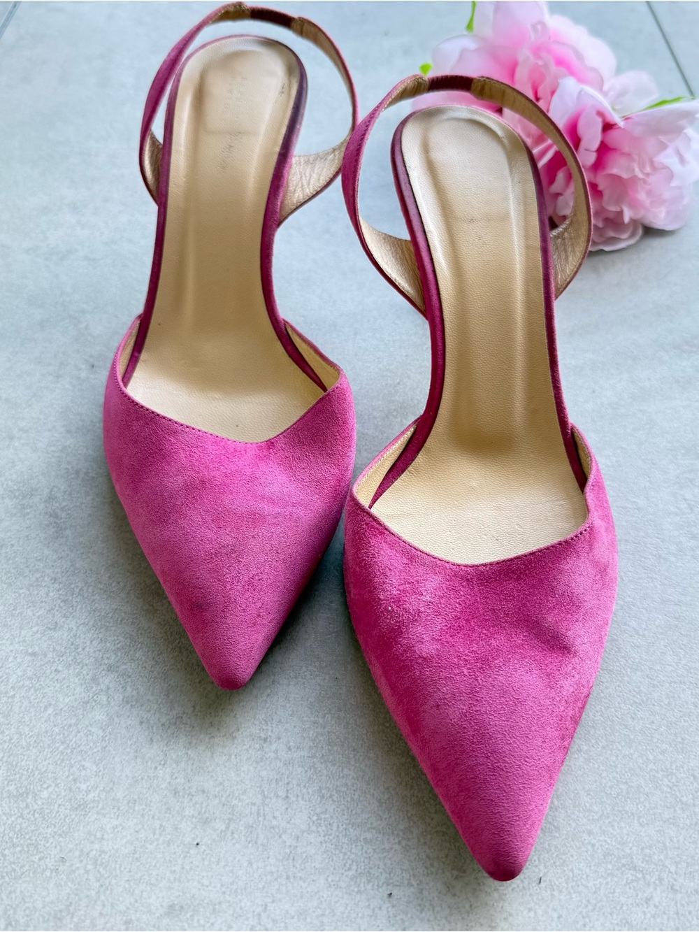 Barneys New York Pink Suede Pointed-Toe Slingback Heels shoes SZ 40.5 USA 10